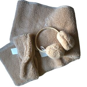 Jenni Three Piece Scarf Twist Headband And Earmuffs Faux Fur Tan